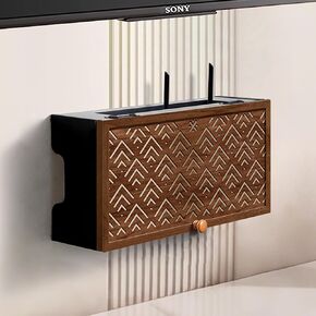 JSLJDM Wooden WiFi Router Storage Cabinet, Wall Mounted WiFi Box Hider,Decorative Modem & Cable Organizer Box,Strong Load-Bearing Capacity,for Office and Home. Walnut 40x12x20cm in Saudi Arabia