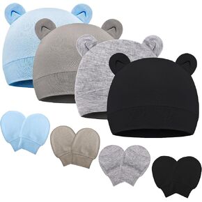 Newborn Baby Hat and Mittens Set, Infant Beanie Caps Newborn Essentials Must Haves for Baby Boy Girl 0-6 Months in Saudi Arabia