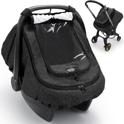 Waterproof Baby Car Seat Cover Canopy for All Weather - Black | Rainproof & Windproof, 2-layers, With Zipper and Mesh, 4 Usage Modes, Universal Fit Baby Car Seat And Stroller in Saudi Arabia