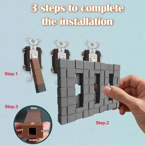 Game Room Light Switch Cover, Toggles Blocks Light Switch Cover, My World Room Decor, More Sturdy, Standard Size for Fans Kids Bedroom Decoration, Style Gray (3 Gangs Toggle) in Saudi Arabia