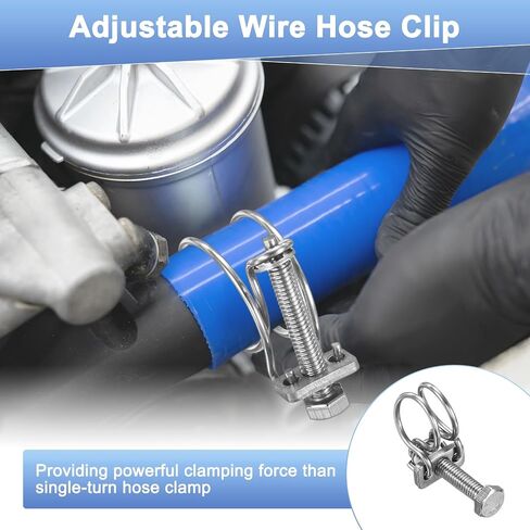 10-Pack Double Wire Hose Clamp, 43-48mm Stainless Steel Hose Clips Pipe Tube Clamps with M6 Bolt Adjustable for Dust Collection Hose/Pump/Rubber/PVC Pipe Connect [Silver] in Saudi Arabia