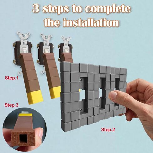 Game Room Light Switch Cover, Toggles Blocks Light Switch Cover, My World Room Decor, More Sturdy, Standard Size Levers for Fans Kids Bedroom Decoration (3 Toggles) in Saudi Arabia