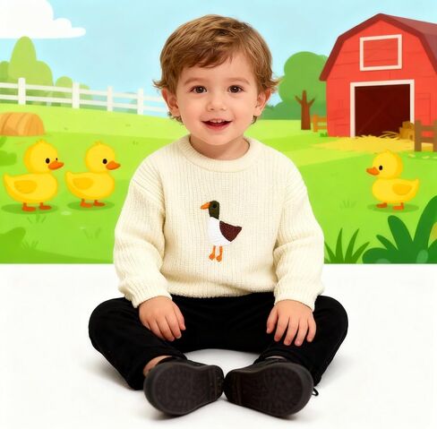 Toddler Girl/Boy Sweater Cute Animal Embroidered Sweater Fall Winter Chicken/Goose/Duck Outfit 1-5Y in Saudi Arabia