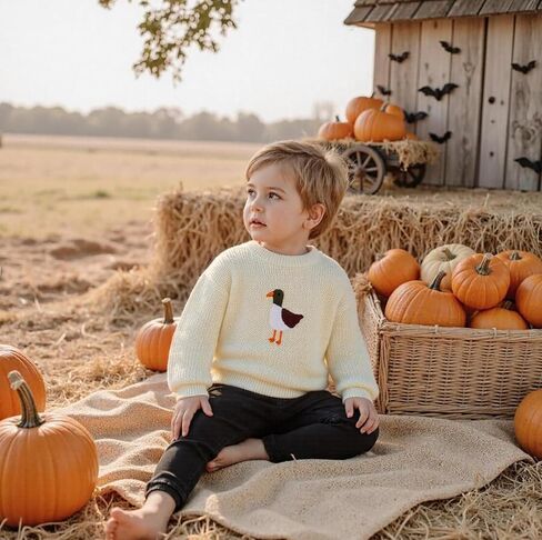 Toddler Girl/Boy Sweater Cute Animal Embroidered Sweater Fall Winter Chicken/Goose/Duck Outfit 1-5Y in Saudi Arabia