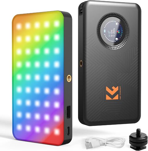 ضوء فيديو K&F CONCEPT RGB، ضوء كاميرا محمول للتصوير الفوتوغرافي، ضوء حذاء بارد، CRI95+، 2700-7500K، شاشة OLED ملونة كاملة، إضاءة LED DSLR قابلة لإعادة الشحن بقدرة 5000 مللي أمبير في الساعة لمنشئ المحتوى in Saudi Arabia