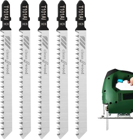 T101AI شفرات المنشار T-Shank لمقاولي الخشب المتنوعة، مجموعة شفرات منشار الرقصة 4 بوصة، 5 قطع T Shank Jig Saw Blade للتقطيع السريع للخشب والخشب الصلب والخشب الرقائقي والبلاستيك والمعادن والفضة in Kuwait