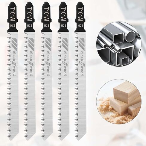 T101AI شفرات المنشار T-Shank لمقاولي الخشب المتنوعة، مجموعة شفرات منشار الرقصة 4 بوصة، 5 قطع T Shank Jig Saw Blade للتقطيع السريع للخشب والخشب الصلب والخشب الرقائقي والبلاستيك والمعادن والفضة in Kuwait