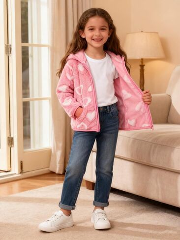 طفل طفل فتيات فتيات الخريف سقوط الصوف جاكيتات مقنعين مضغوطة على المطبوعات اللطيفة معاطف غامضة الحجم 12 18 24 شهرًا 2T 3T 5T in Kuwait