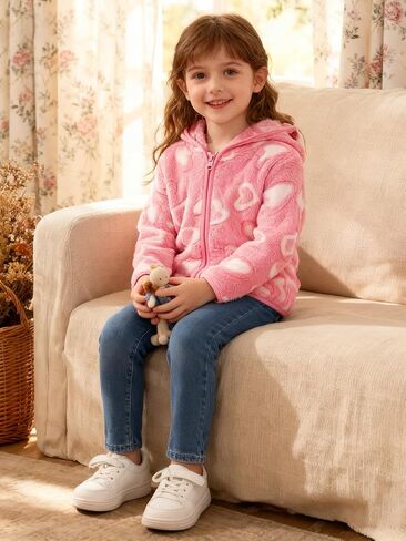 طفل طفل فتيات فتيات الخريف سقوط الصوف جاكيتات مقنعين مضغوطة على المطبوعات اللطيفة معاطف غامضة الحجم 12 18 24 شهرًا 2T 3T 5T in Kuwait