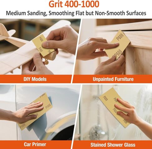Sand Paper Assortment, 52 Sheets Assorted Grits 120/150/180/240/320/400/600/800/1000/1500/2000/2500/3000, 4 Sheets Each, 9 x 3.6 Inches, Dry & Wet Sanding, Abrasive Sanding Sheets in Saudi Arabia