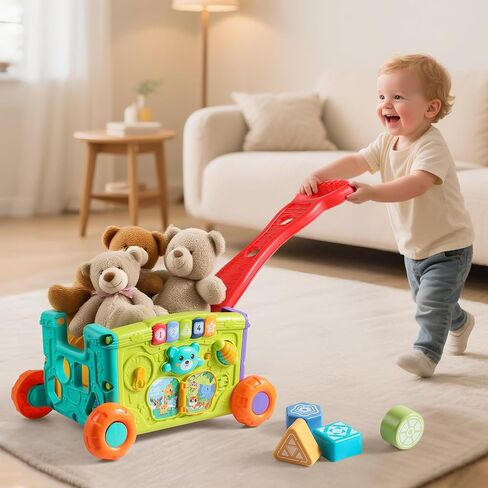 Musical Push Walker Toy for Toddlers 18+ Months - Educational Activity Wagon with Blocks, Learning Walking Assistant with Handle for Boys & Girls in Saudi Arabia