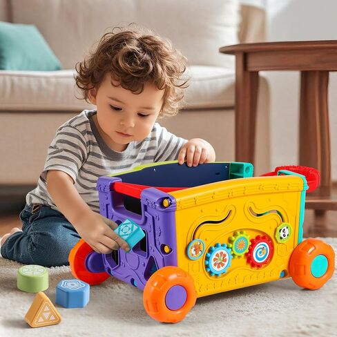 Musical Push Walker Toy for Toddlers 18+ Months - Educational Activity Wagon with Blocks, Learning Walking Assistant with Handle for Boys & Girls in Saudi Arabia