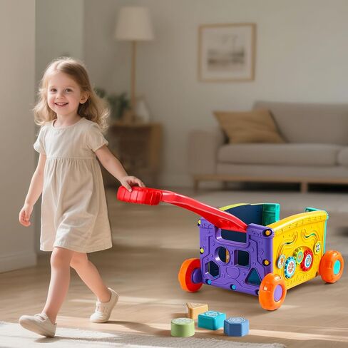 Musical Push Walker Toy for Toddlers 18+ Months - Educational Activity Wagon with Blocks, Learning Walking Assistant with Handle for Boys & Girls in Saudi Arabia