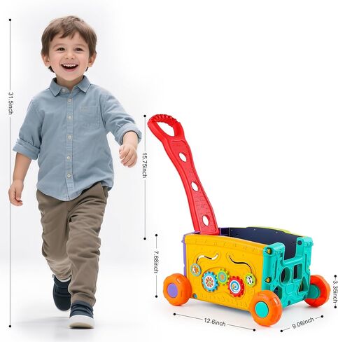 Musical Push Walker Toy for Toddlers 18+ Months - Educational Activity Wagon with Blocks, Learning Walking Assistant with Handle for Boys & Girls in Saudi Arabia