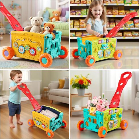 Musical Push Walker Toy for Toddlers 18+ Months - Educational Activity Wagon with Blocks, Learning Walking Assistant with Handle for Boys & Girls in Saudi Arabia