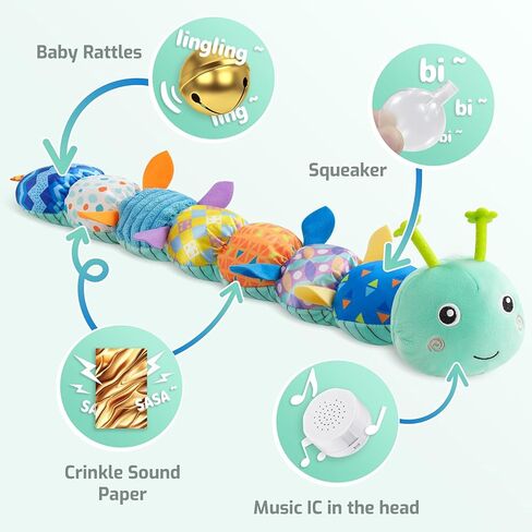 Sumobaby Infant Baby Musical Stuffed Animal Activity Soft Toys with Multi-Sensory Crinkle, Rattle and Textures, for Tummy Time Newborn 0-3-6-12 Months Boys, Girls, Caterpillar in Kuwait