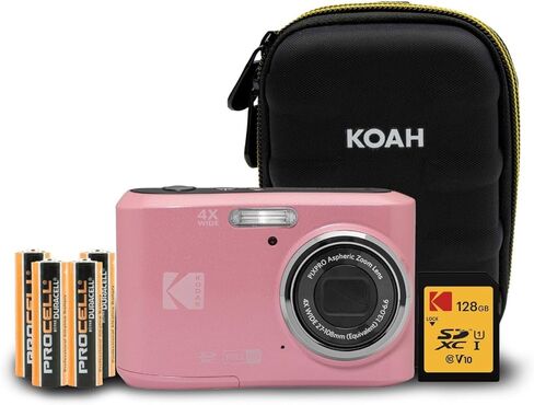 كاميرا Kodak PIXPRO FZ45 Friendly Zoom 16MP 1080p Full HD الرقمية (وردي باستيل) مع بطاقة SD سعة 128 جيجابايت، وحقيبة كاميرا مدمجة وحزمة بطاريات AA 4X إضافية (4 عناصر) in Kuwait