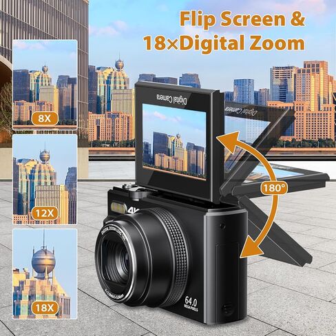 كاميرا رقمية بدقة 4K، كاميرا تسجيل فيديو مدمجة بدقة 64 ميجابكسل للتصوير الفوتوغرافي مع شبكة WiFi وشاشة قابلة للطي 3 بوصات بزاوية 180 درجة، تكبير رقمي 18X، مثالية لمبدعي YouTube، تتضمن بطاريتين وبطاقة Micro SD سعة 32 جيجابايت، وردي in Kuwait