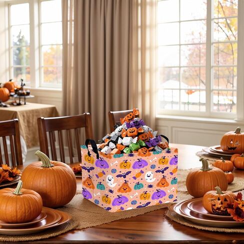 Large Halloween Themed Candy Gift Storage Basket for Kids Foldable Baby Bin Girls Personalized Decor (Black Castle) in Saudi Arabia