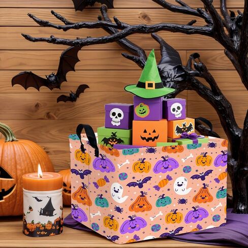 Large Halloween Themed Candy Gift Storage Basket for Kids Foldable Baby Bin Girls Personalized Decor (Black Castle) in Saudi Arabia