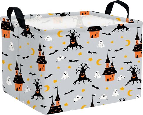 Large Halloween Themed Candy Gift Storage Basket for Kids Foldable Baby Bin Girls Personalized Decor (Black Castle) in Saudi Arabia