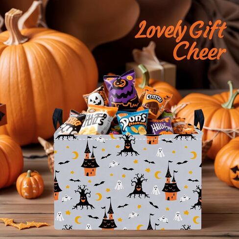 Large Halloween Themed Candy Gift Storage Basket for Kids Foldable Baby Bin Girls Personalized Decor (Black Castle) in Saudi Arabia