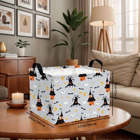 Large Halloween Themed Candy Gift Storage Basket for Kids Foldable Baby Bin Girls Personalized Decor (Black Castle) in Saudi Arabia