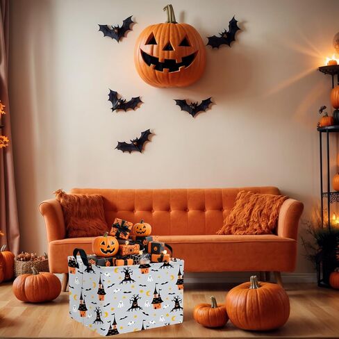 Large Halloween Themed Candy Gift Storage Basket for Kids Foldable Baby Bin Girls Personalized Decor (Black Castle) in Saudi Arabia
