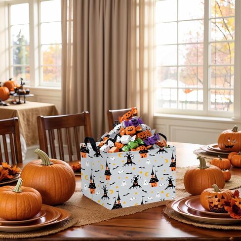 Large Halloween Themed Candy Gift Storage Basket for Kids Foldable Baby Bin Girls Personalized Decor (Black Castle) in Saudi Arabia