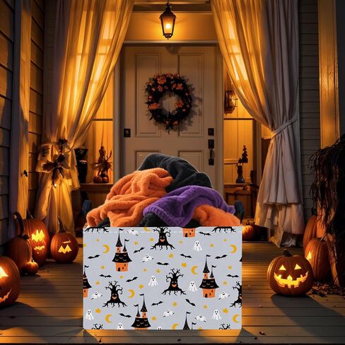 Large Halloween Themed Candy Gift Storage Basket for Kids Foldable Baby Bin Girls Personalized Decor (Black Castle) in Saudi Arabia