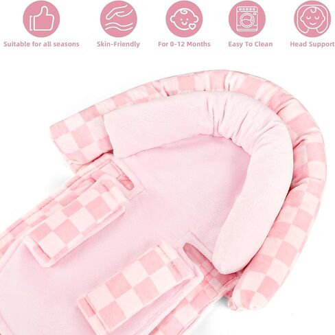 Infant Car Seat Insert with 2 Strap Pads, Carseat Cushion Baby Boy & Girl, Soft and Comfortable Carseat Head Support for Newborn, Pink Bow in Saudi Arabia
