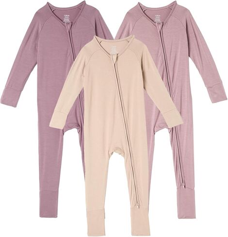 DEFAHN 2Pcs Viscose from Bamboo Baby Footless Pajamas with Mittens Double Zipper Jumpsuit Long Sleeve Jumpsuit 0-24Month in Kuwait