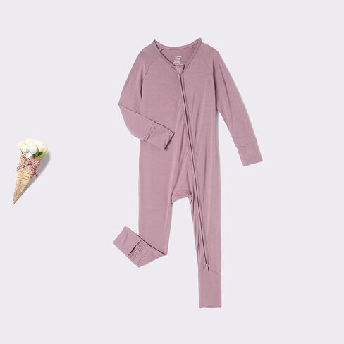 DEFAHN 2Pcs Viscose from Bamboo Baby Footless Pajamas with Mittens Double Zipper Jumpsuit Long Sleeve Jumpsuit 0-24Month in Kuwait