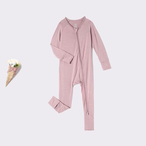 DEFAHN 2Pcs Viscose from Bamboo Baby Footless Pajamas with Mittens Double Zipper Jumpsuit Long Sleeve Jumpsuit 0-24Month in Kuwait