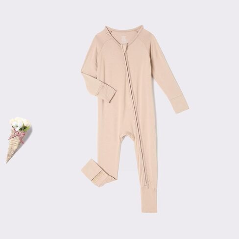 DEFAHN 2Pcs Viscose from Bamboo Baby Footless Pajamas with Mittens Double Zipper Jumpsuit Long Sleeve Jumpsuit 0-24Month in Kuwait