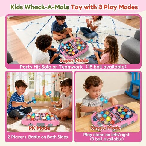 2-Player Whack a Mole Game - Toys for Age 3-12 Kids,2 Hammers,3 Modes with Sound & Light,Safe Educational Pounding Toy,Birthday for 3 4 5 6+ Year Old Boys Girls,Blue in Kuwait