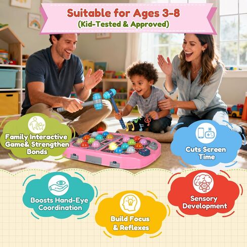 2-Player Whack a Mole Game - Toys for Age 3-12 Kids,2 Hammers,3 Modes with Sound & Light,Safe Educational Pounding Toy,Birthday for 3 4 5 6+ Year Old Boys Girls,Blue in Kuwait