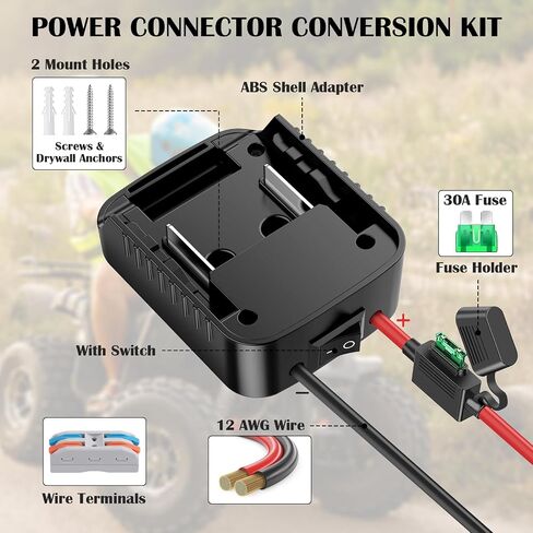 2 Packs Adapters Compatible with Makita 18V Battery for Power Wheel Battery Adapter, Power Tool, DIY RC Toy Car, Power Connector Conversion Kit with Switch & Fuse, 12AWG Wire, Wire Terminal in Kuwait