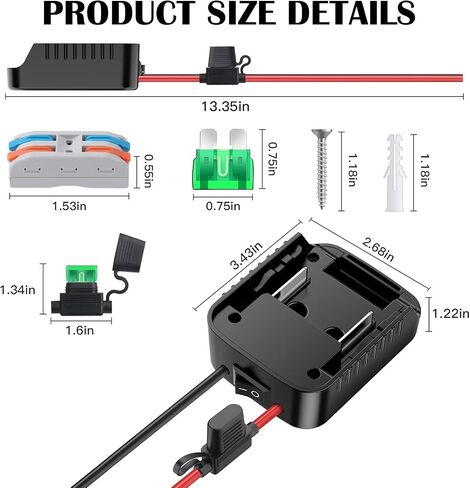 2 Packs Adapters Compatible with Makita 18V Battery for Power Wheel Battery Adapter, Power Tool, DIY RC Toy Car, Power Connector Conversion Kit with Switch & Fuse, 12AWG Wire, Wire Terminal in Kuwait