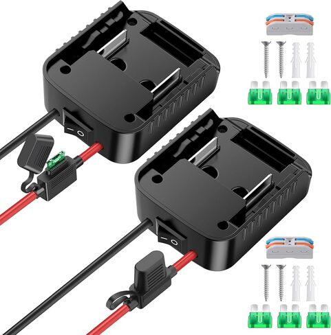 عبوتان من المحولات المتوافقة مع بطارية ماكيتا 18 فولت لمحول بطارية عجلة الطاقة، أداة الطاقة، سيارة لعبة RC DIY، مجموعة تحويل موصل الطاقة مع مفتاح وصمام، سلك 12AWG، طرف سلكي in Kuwait
