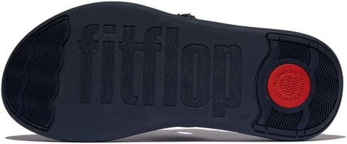 صندل نسائي من FitFlop على شكل حرف F-Mode Go Beadie-Button قابل للتعديل على شكل مسطح 2-Bar - صنادل مبطنة من الجلد الصناعي مع راحة Microwobbleboard ونعل مقاوم للانزلاق - أزرق داكن، 6.5 in Kuwait