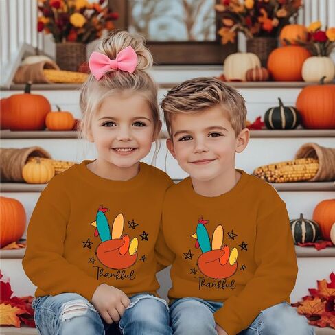 Toddler Thanksgiving Sweatshirts Boy Girl Funny Turkey Shirts Kid Thankful Outfit Long Sleeve Pullover Fall Tops in Saudi Arabia