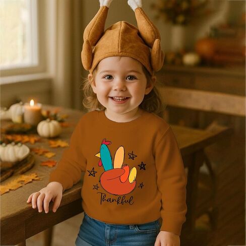 Toddler Thanksgiving Sweatshirts Boy Girl Funny Turkey Shirts Kid Thankful Outfit Long Sleeve Pullover Fall Tops in Saudi Arabia