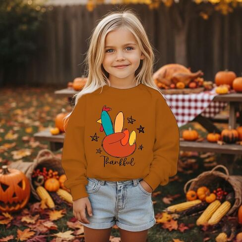 Toddler Thanksgiving Sweatshirts Boy Girl Funny Turkey Shirts Kid Thankful Outfit Long Sleeve Pullover Fall Tops in Saudi Arabia