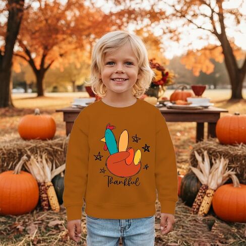Toddler Thanksgiving Sweatshirts Boy Girl Funny Turkey Shirts Kid Thankful Outfit Long Sleeve Pullover Fall Tops in Saudi Arabia