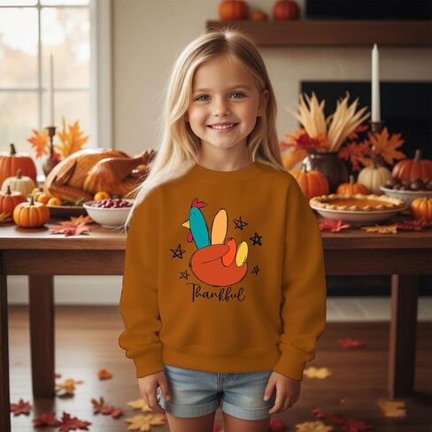 Toddler Thanksgiving Sweatshirts Boy Girl Funny Turkey Shirts Kid Thankful Outfit Long Sleeve Pullover Fall Tops in Saudi Arabia