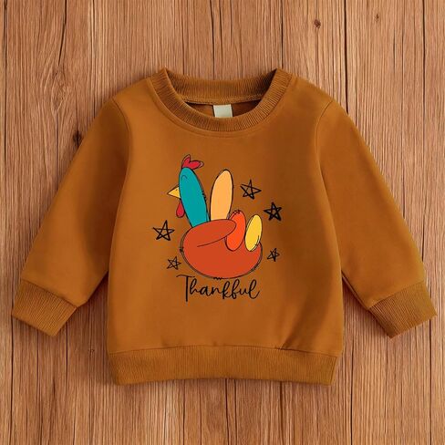 Toddler Thanksgiving Sweatshirts Boy Girl Funny Turkey Shirts Kid Thankful Outfit Long Sleeve Pullover Fall Tops in Saudi Arabia
