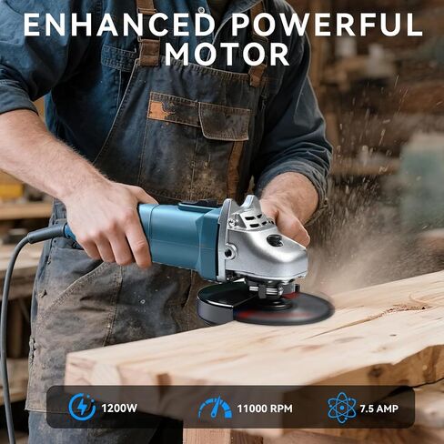 طاحنات زاوية كهربائية، أدوات طحن كهربائية بقدرة 7.5 أمبير 4-1/2 بوصة، أدوات طحن كهربائية بقدرة 1200 واط، زر فتح/إيقاف علوي، مقبض مساعد للقطع والطحن والتلميع وإزالة الصدأ in Saudi Arabia