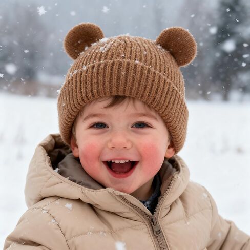 Bear Baby Beanie Knitted Baby Winter Hat Infant Toddler Boys Girls Beanie with Cotton Lining in Saudi Arabia