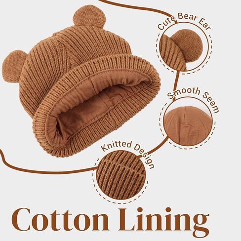 Bear Baby Beanie Knitted Baby Winter Hat Infant Toddler Boys Girls Beanie with Cotton Lining in Saudi Arabia